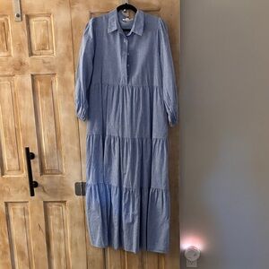 Pomander Place Blue Long Sleeve Tiered Dress